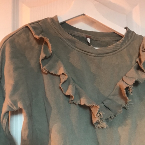Free people sweater top shirt sweatshirt green ruffle xs 0 2 - Picture 2 of 3